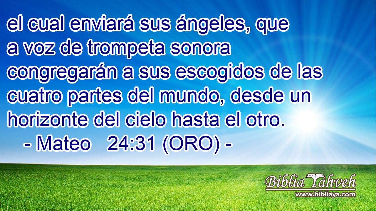  el cual enviará sus ángeles, que a voz de trompeta sonora congregarán a sus escogidos de las cuatro partes del mundo, desde un horizonte del cielo hasta el otro. 