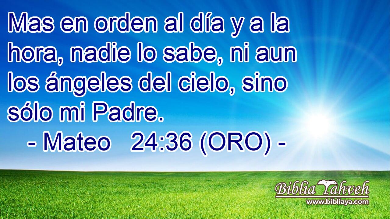  Mas en orden al día y a la hora, nadie lo sabe, ni aun los ángeles del cielo, sino sólo mi Padre. 