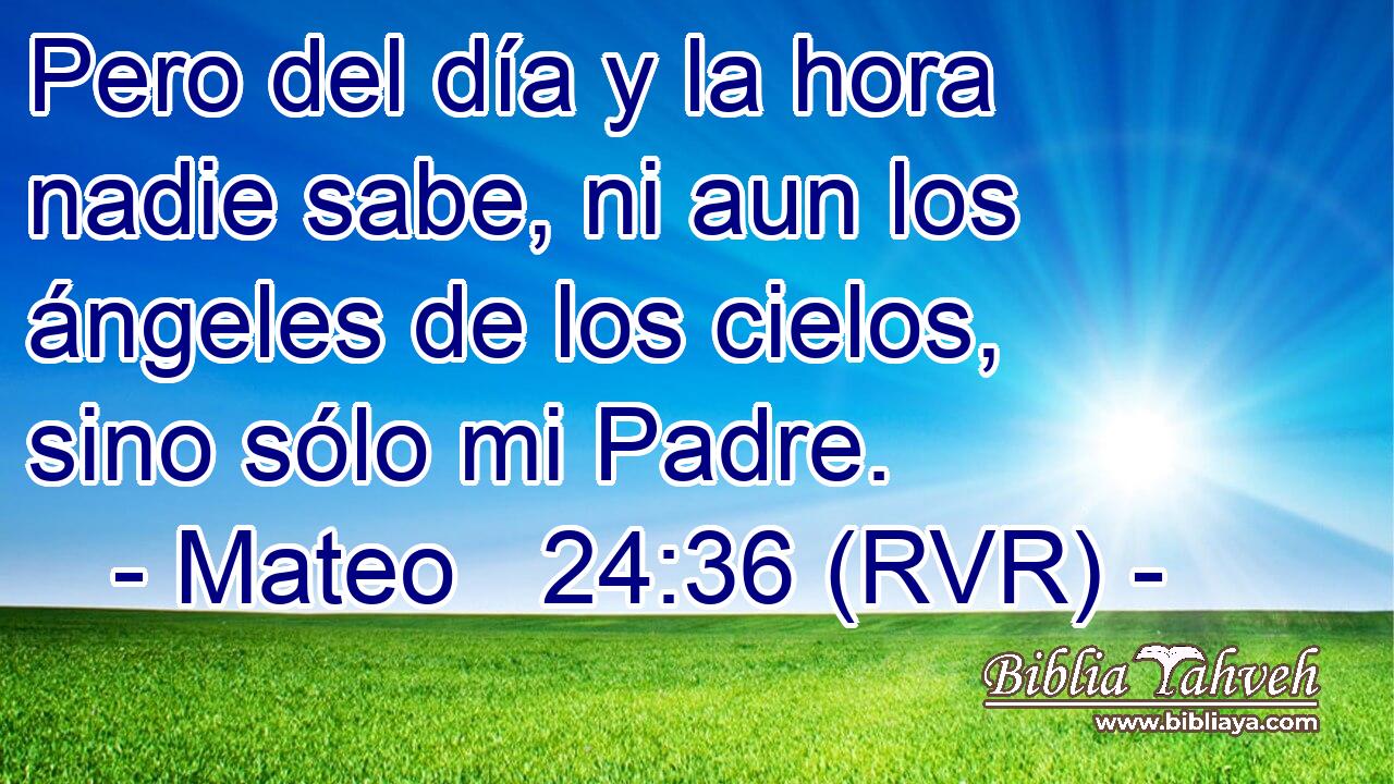 Pero del día y la hora nadie sabe, ni aun los ángeles de los cielos, sino sólo mi Padre.