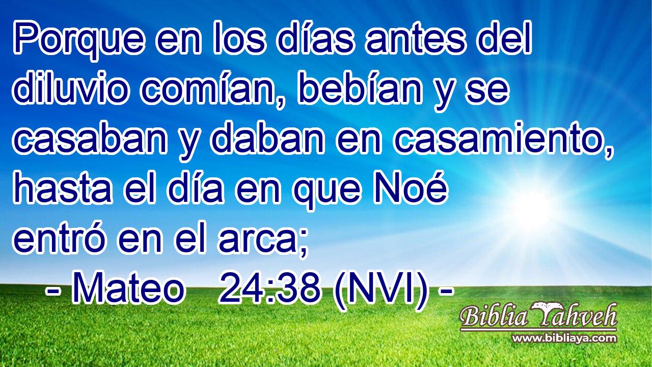  Porque en los días antes del diluvio comían, bebían y se casaban y daban en casamiento, hasta el día en que Noé entró en el arca; 