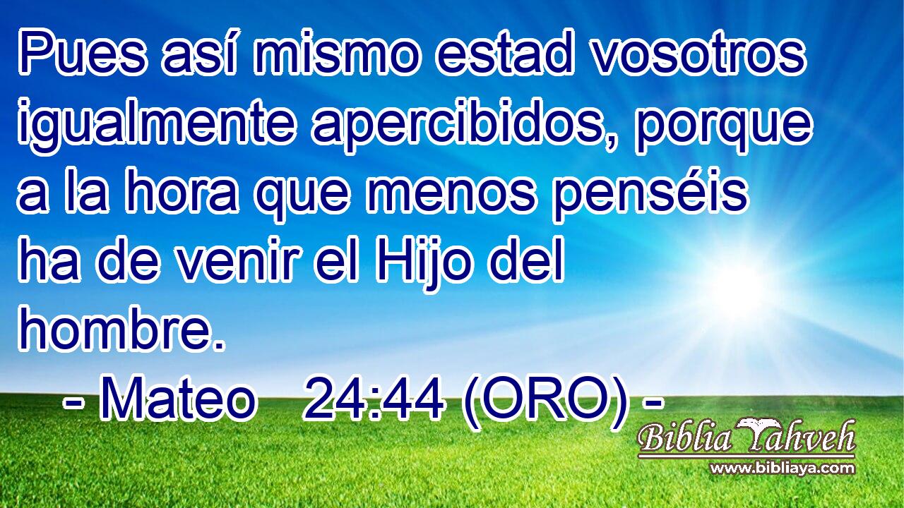  Pues así mismo estad vosotros igualmente apercibidos, porque a la hora que menos penséis ha de venir el Hijo del hombre. 
