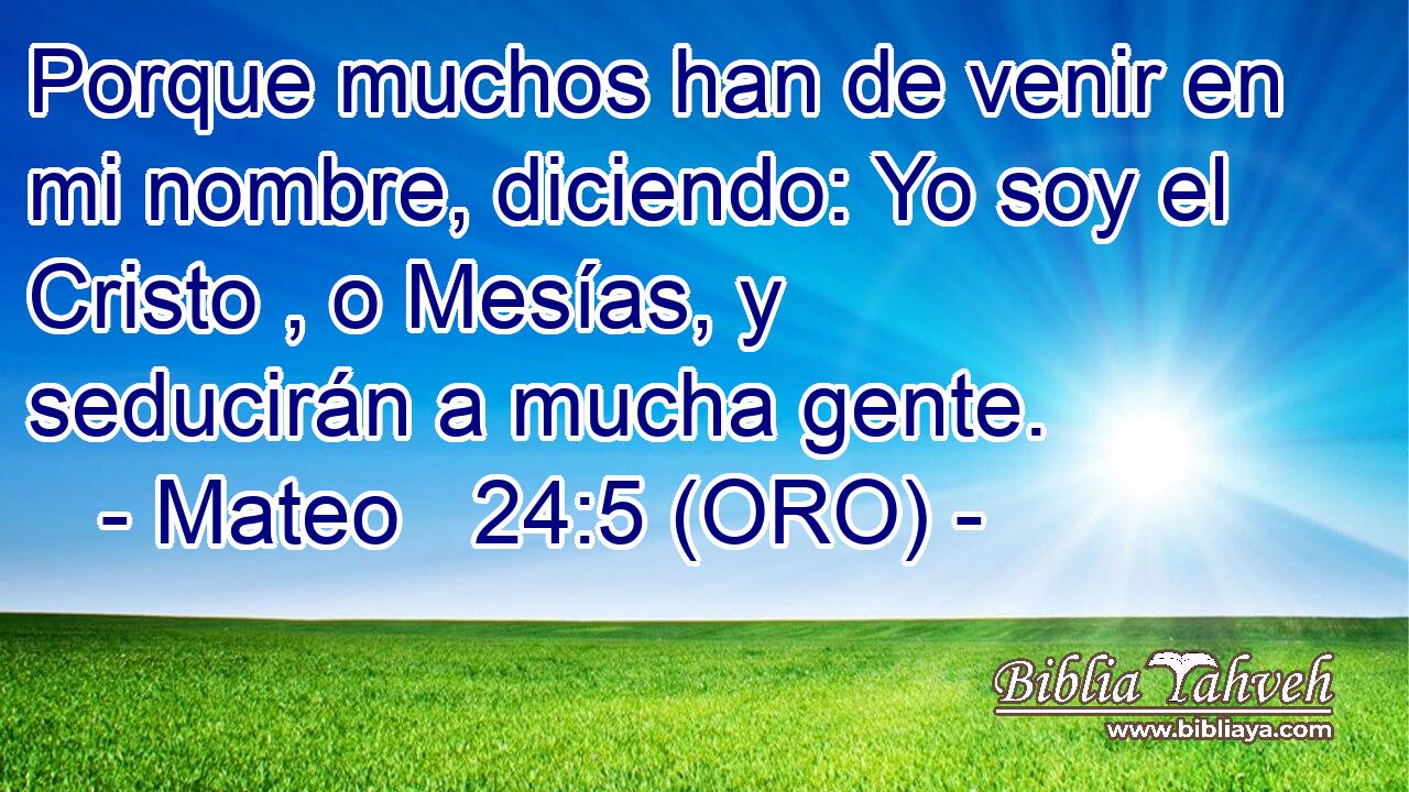  Porque muchos han de venir en mi nombre, diciendo: Yo soy el Cristo , o Mesías, y seducirán a mucha gente. 