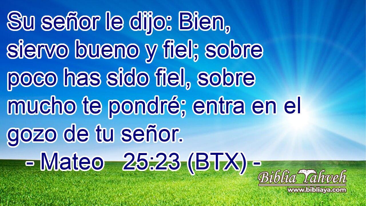 Su señor le dijo: Bien, siervo bueno y fiel; sobre poco has sido fiel, sobre mucho te pondré; entra en el gozo de tu señor.
