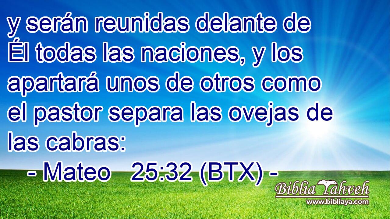 y serán reunidas delante de Él todas las naciones, y los apartará unos de otros como el pastor separa las ovejas de las cabras: