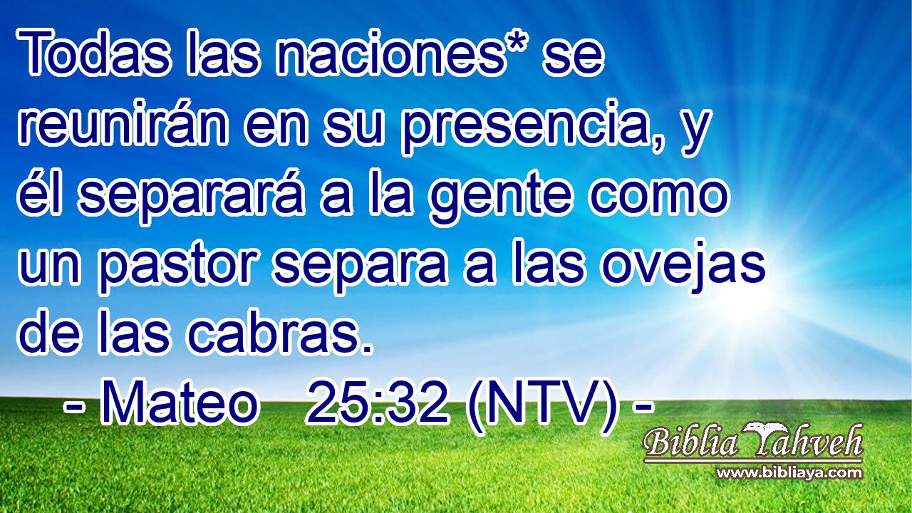 Todas las naciones* se reunirán en su presencia, y él separará a la gente como un pastor separa a las ovejas de las cabras.