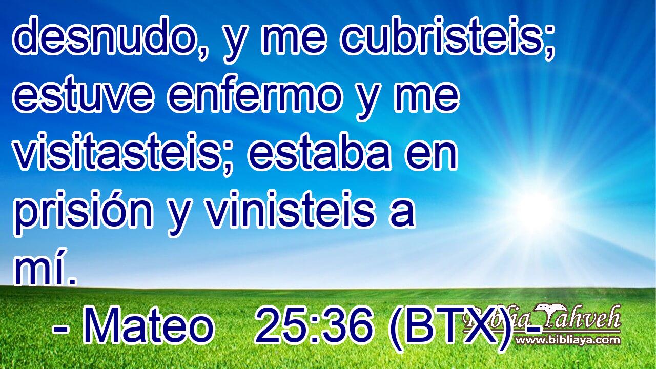 desnudo, y me cubristeis; estuve enfermo y me visitasteis; estaba en prisión y vinisteis a mí.