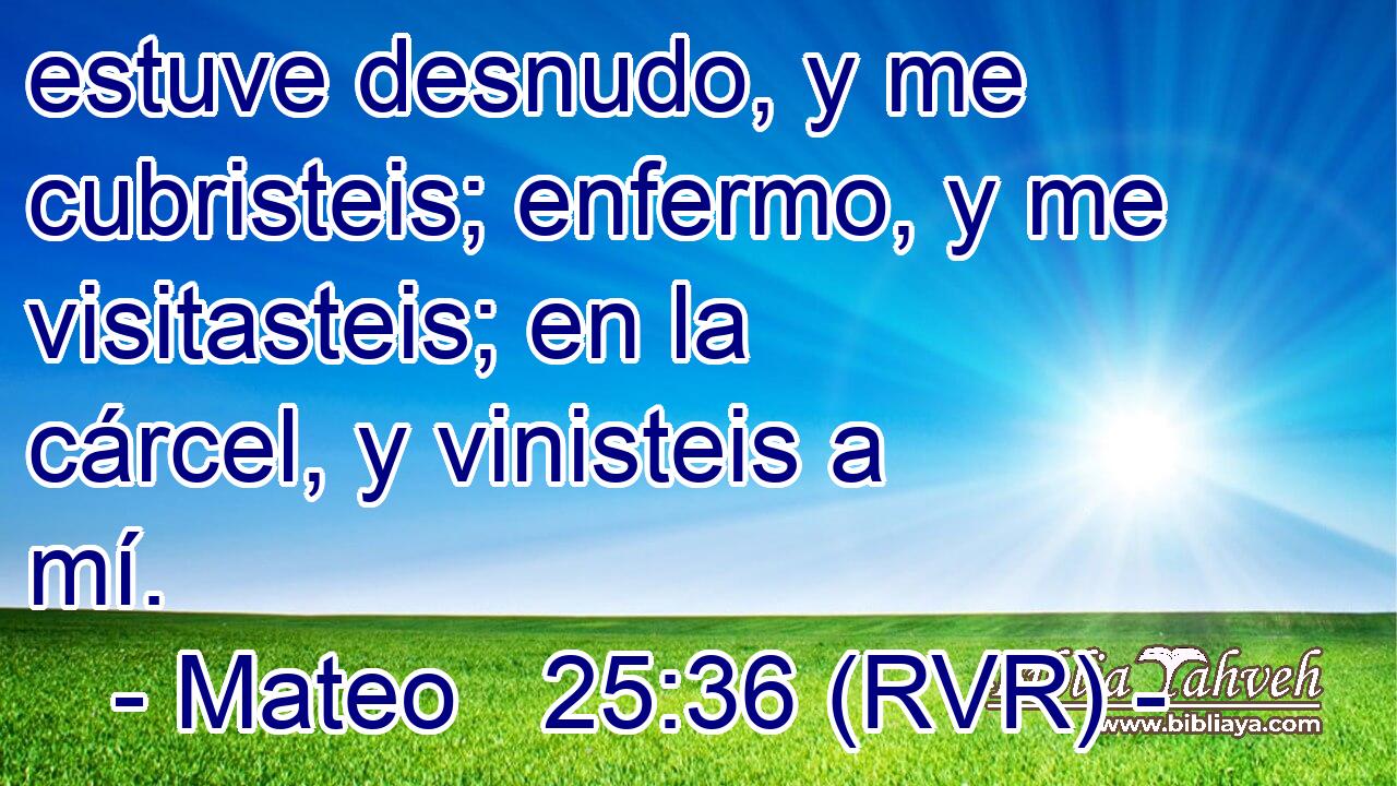 estuve desnudo, y me cubristeis; enfermo, y me visitasteis; en la cárcel, y vinisteis a mí.
