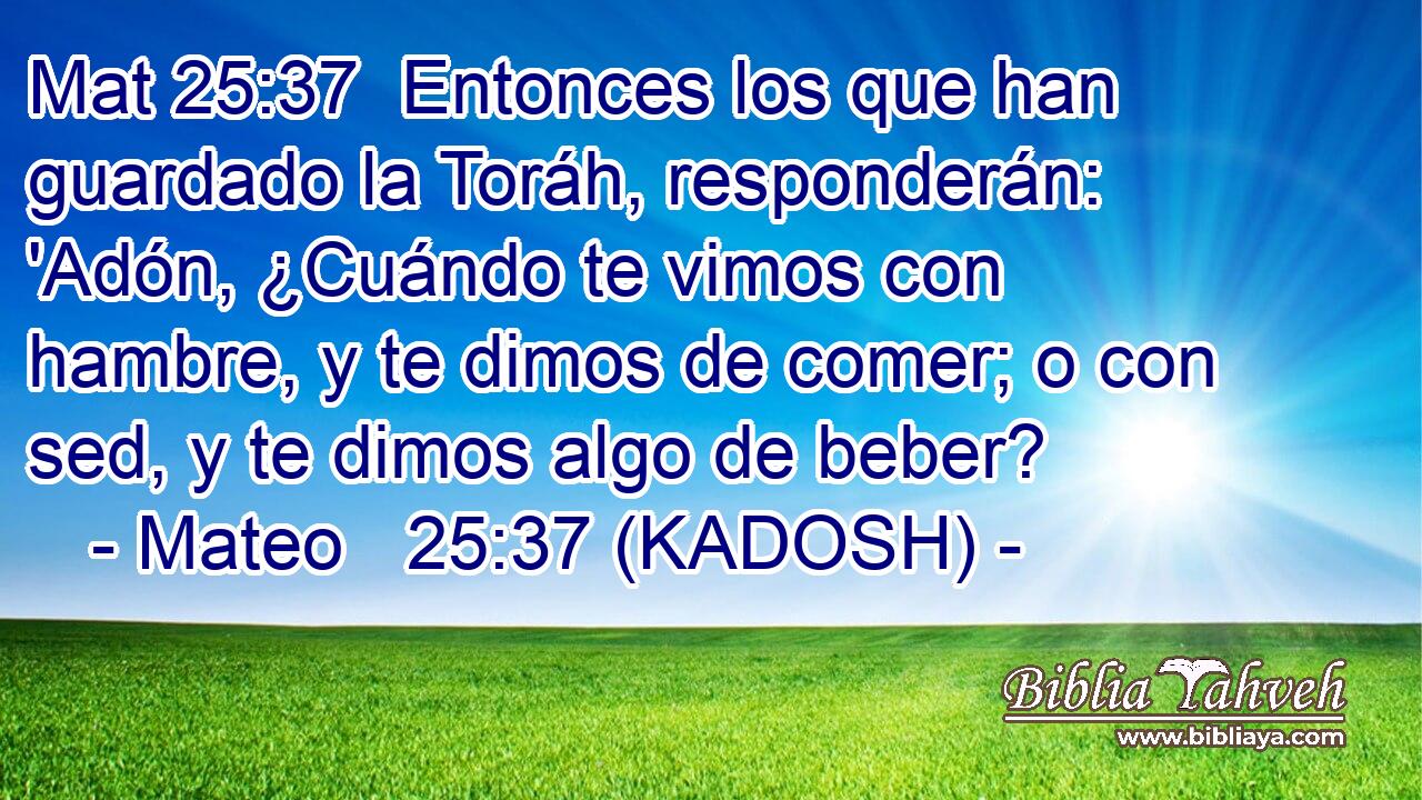  Entonces los que han guardado la Toráh, responderán: 'Adón, ¿Cuándo te vimos con hambre, y te dimos de comer; o con sed, y te dimos algo de beber? 