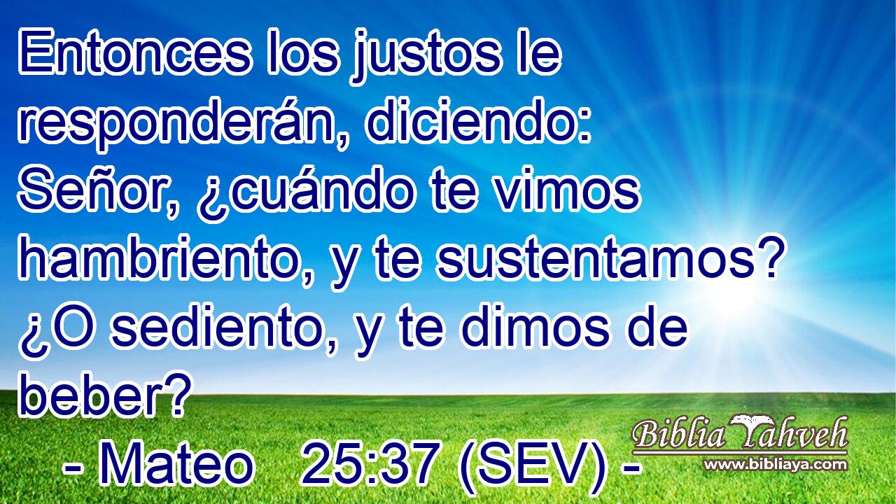 Entonces los justos le responderán, diciendo: Señor, ¿cuándo te vimos hambriento, y te sustentamos? ¿O sediento, y te dimos de beber?