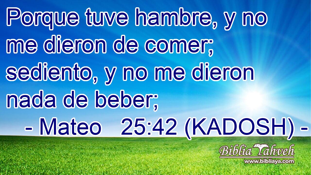  Porque tuve hambre, y no me dieron de comer; sediento, y no me dieron nada de beber; 