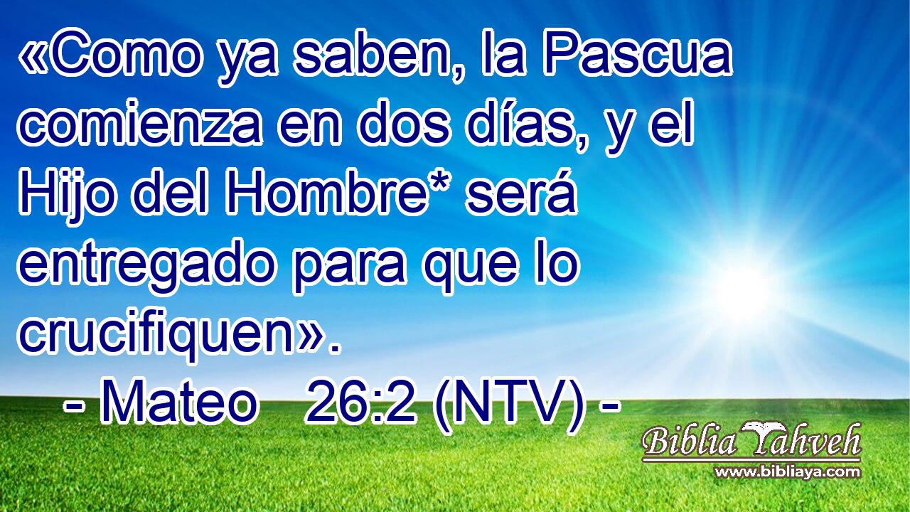 «Como ya saben, la Pascua comienza en dos días, y el Hijo del Hombre* será entregado para que lo crucifiquen».