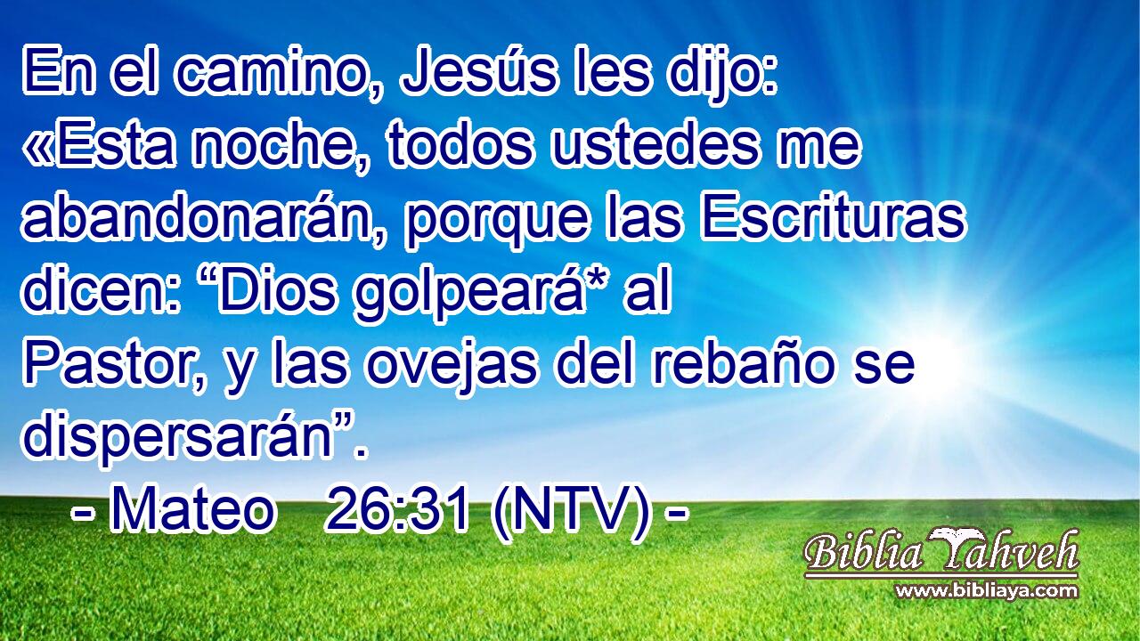 En el camino, Jesús les dijo: «Esta noche, todos ustedes me abandonarán, porque las Escrituras dicen: “Dios golpeará* al Pastor, y las ovejas del rebaño se dispersarán”.
