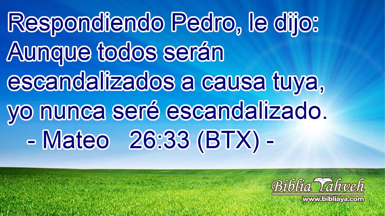 Respondiendo Pedro, le dijo: Aunque todos serán escandalizados a causa tuya, yo nunca seré escandalizado.