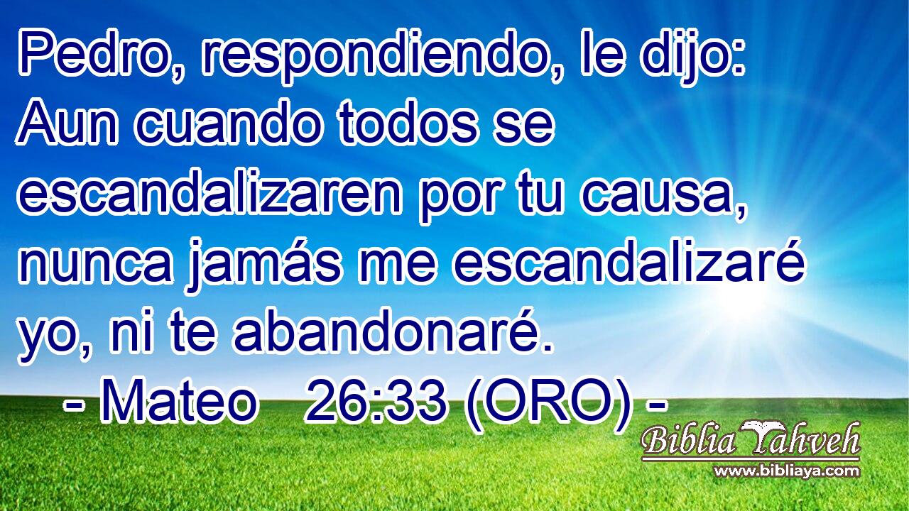  Pedro, respondiendo, le dijo: Aun cuando todos se escandalizaren por tu causa, nunca jamás me escandalizaré yo, ni te abandonaré. 