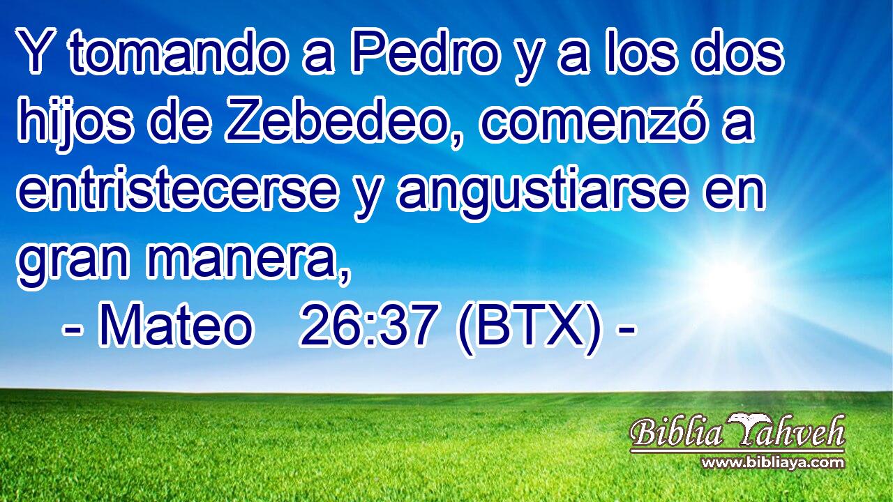 Y tomando a Pedro y a los dos hijos de Zebedeo, comenzó a entristecerse y angustiarse en gran manera,