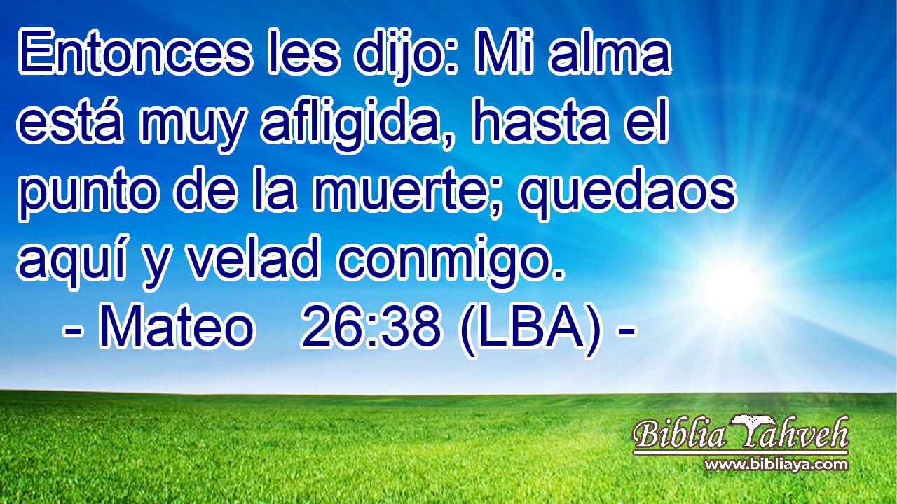 Entonces les dijo: Mi alma está muy afligida, hasta el punto de la muerte; quedaos aquí y velad conmigo.