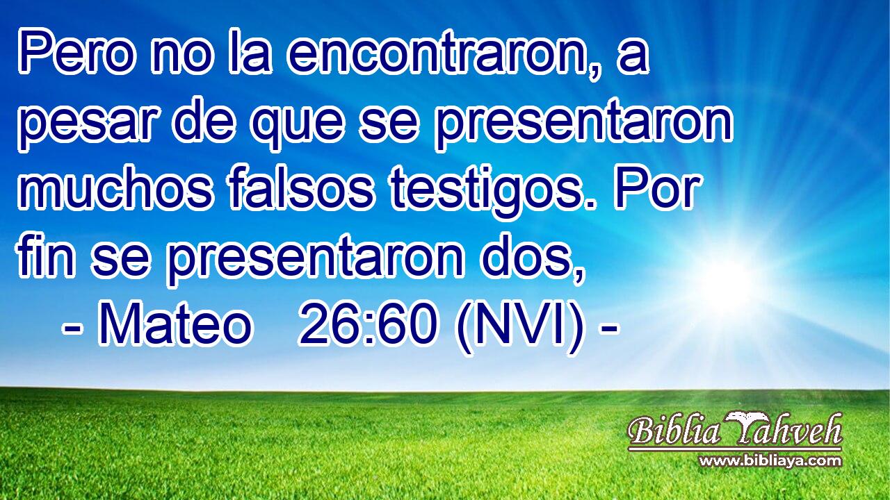 Pero no la encontraron, a pesar de que se presentaron muchos falsos testigos. Por fin se presentaron dos, 