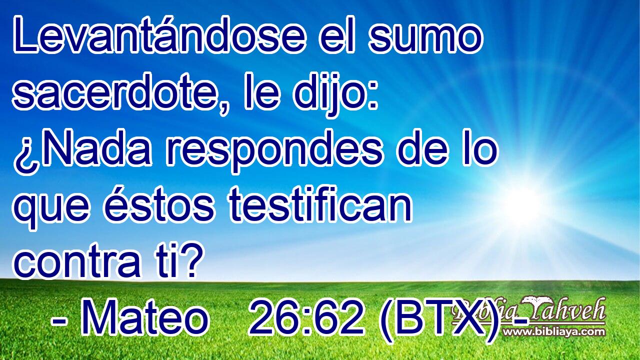 Levantándose el sumo sacerdote, le dijo: ¿Nada respondes de lo que éstos testifican contra ti?