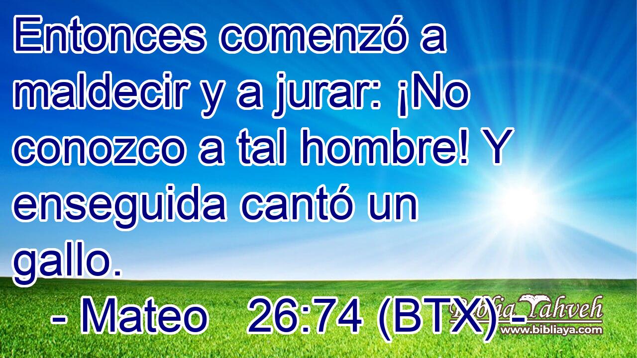 Entonces comenzó a maldecir y a jurar: ¡No conozco a tal hombre! Y enseguida cantó un gallo.