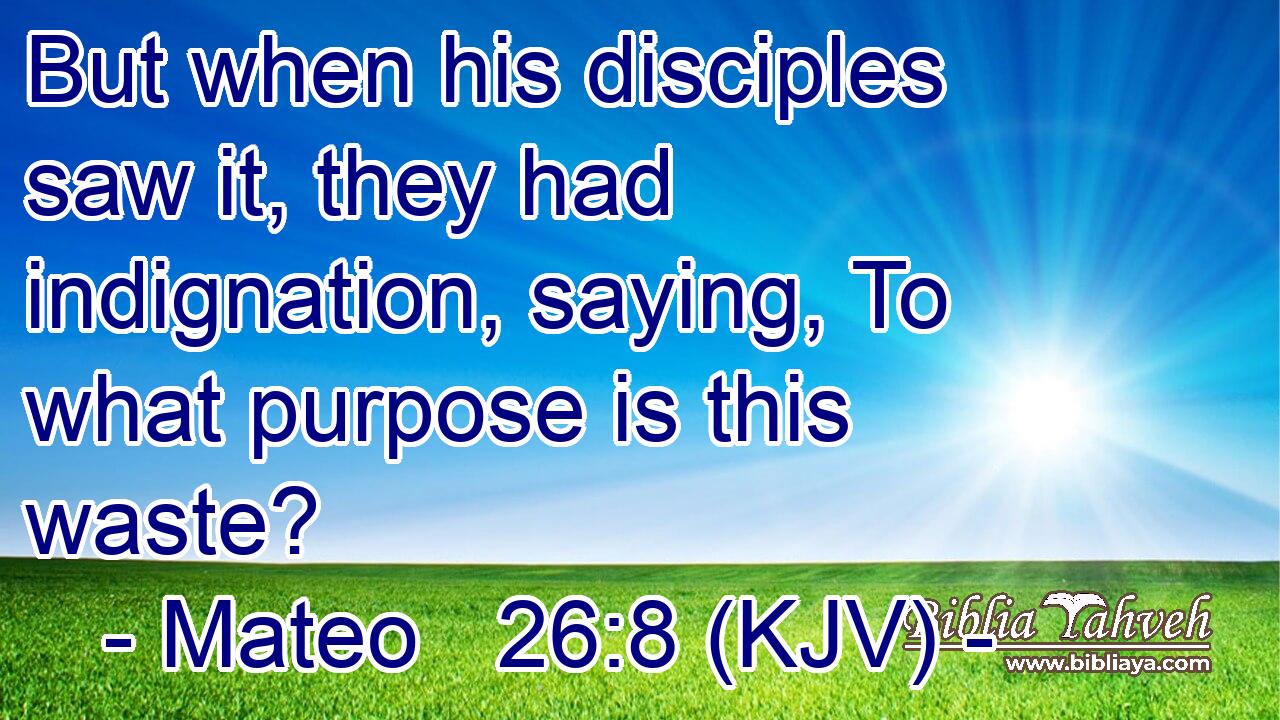 But when his disciples saw it, they had indignation, saying, To what purpose is this waste?