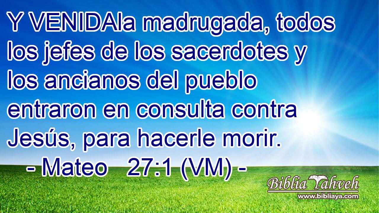  Y VENIDAla madrugada, todos los jefes de los sacerdotes y los ancianos del pueblo entraron en consulta contra Jesús, para hacerle morir. 