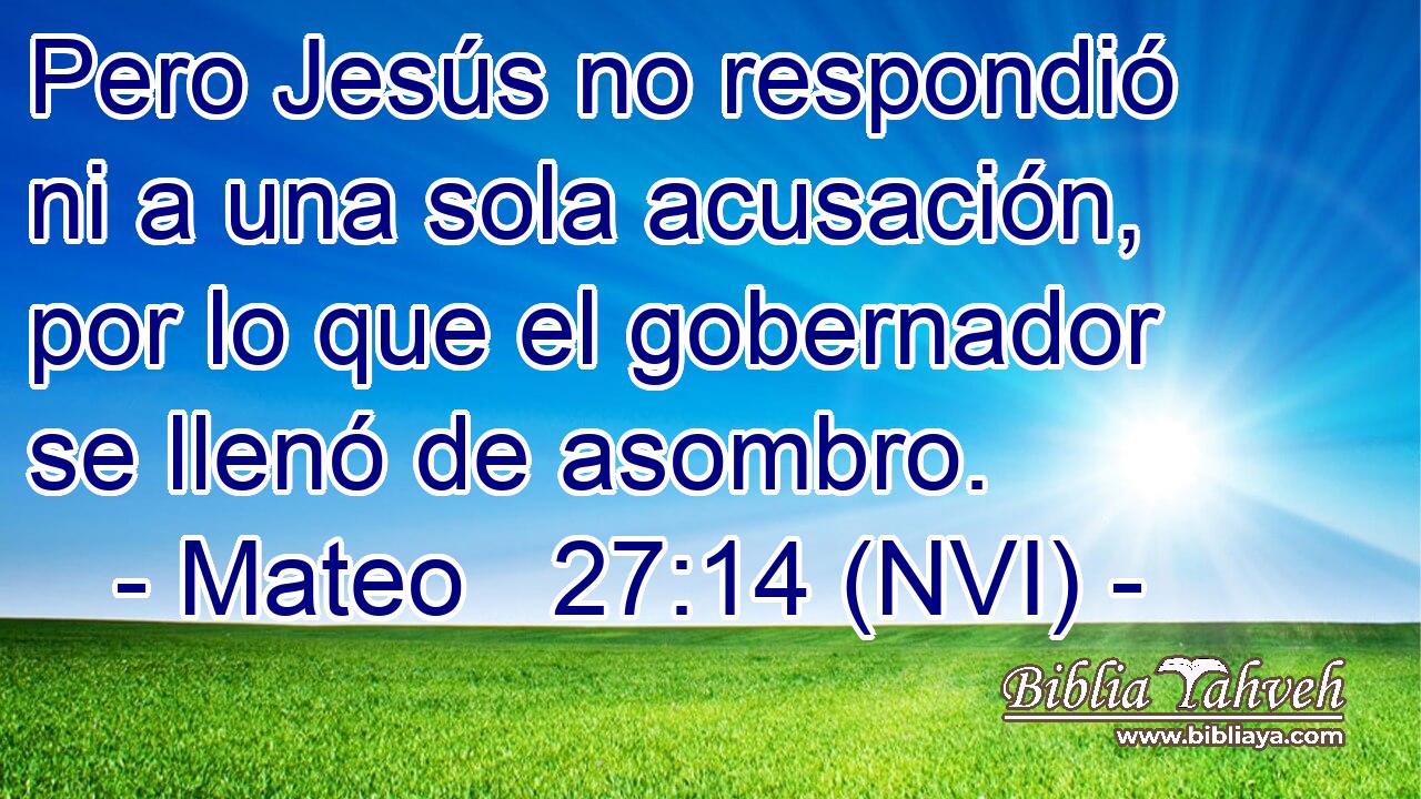  Pero Jesús no respondió ni a una sola acusación, por lo que el gobernador se llenó de asombro. 