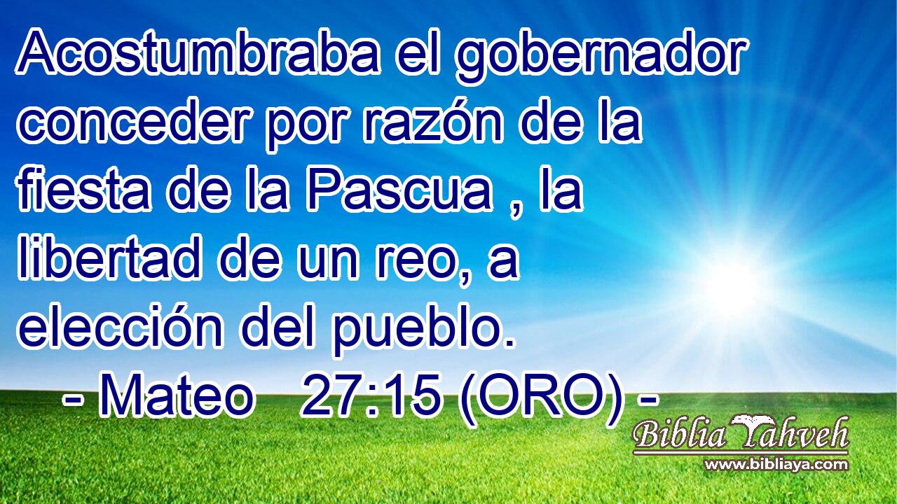  Acostumbraba el gobernador conceder por razón de la fiesta de la Pascua , la libertad de un reo, a elección del pueblo. 