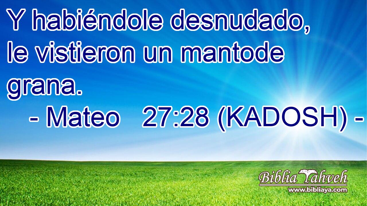 Y habiéndole desnudado, le vistieron un mantode grana. 