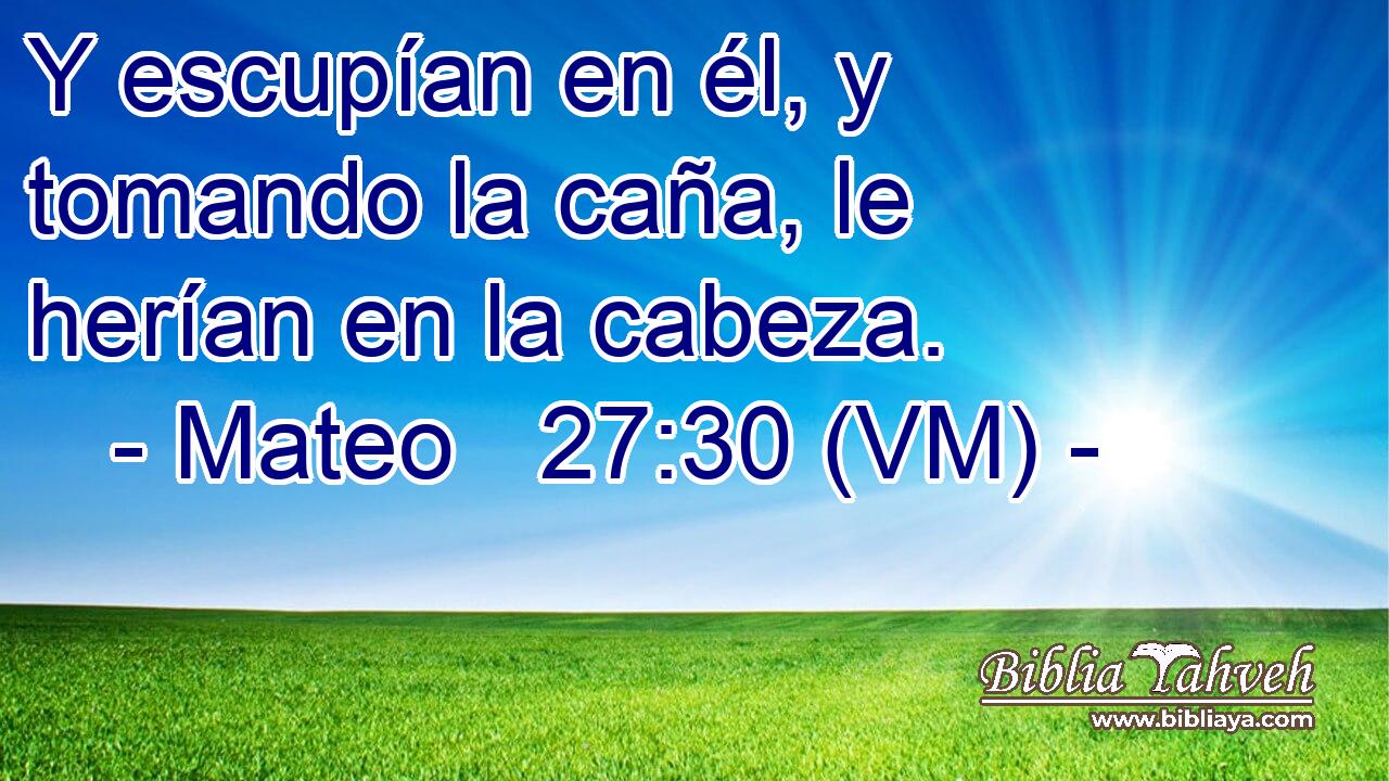  Y escupían en él, y tomando la caña, le herían en la cabeza. 
