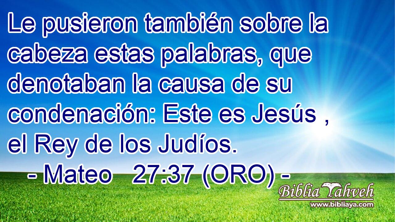  Le pusieron también sobre la cabeza estas palabras, que denotaban la causa de su condenación: Este es Jesús , el Rey de los Judíos. 