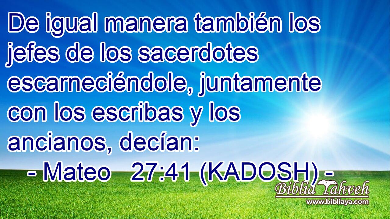  De igual manera también los jefes de los sacerdotes escarneciéndole, juntamente con los escribas y los ancianos, decían: 