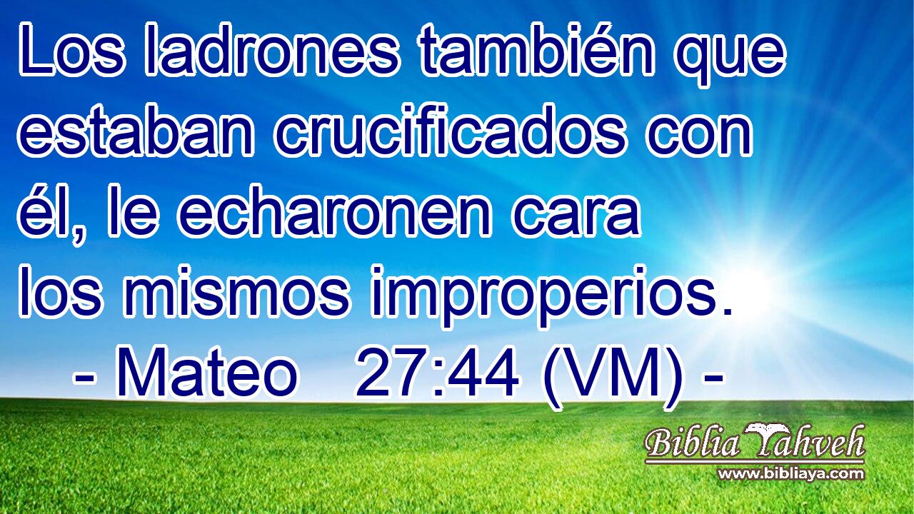  Los ladrones también que estaban crucificados con él, le echaronen cara los mismos improperios. 