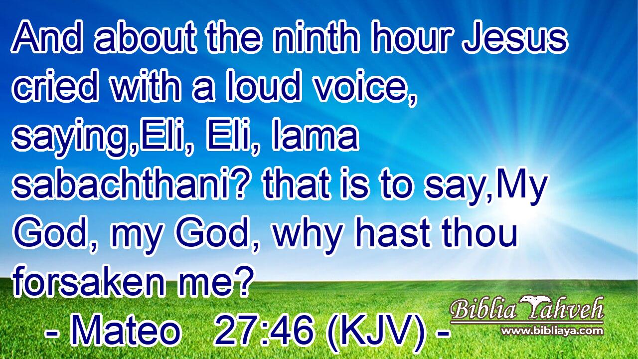 And about the ninth hour Jesus cried with a loud voice, saying,Eli, Eli, lama sabachthani? that is to say,My God, my God, why hast thou forsaken me?