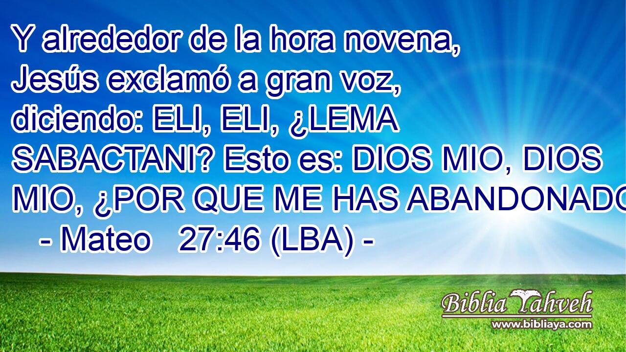 Y alrededor de la hora novena, Jesús exclamó a gran voz, diciendo: ELI, ELI, ¿LEMA SABACTANI? Esto es: DIOS MIO, DIOS MIO, ¿POR QUE ME HAS ABANDONADO?