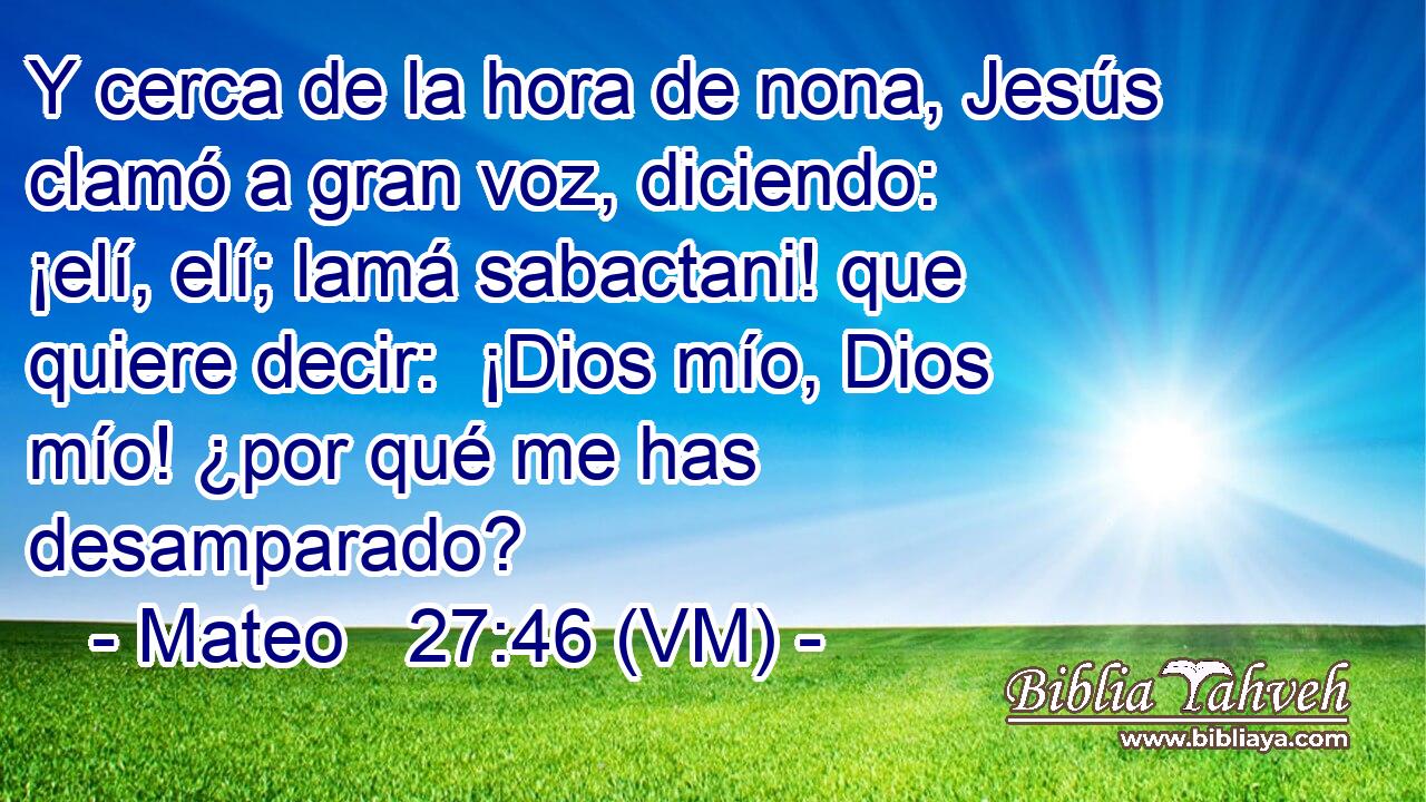  Y cerca de la hora de nona, Jesús clamó a gran voz, diciendo:  ¡elí, elí; lamá sabactani! que quiere decir:  ¡Dios mío, Dios mío! ¿por qué me has desamparado? 