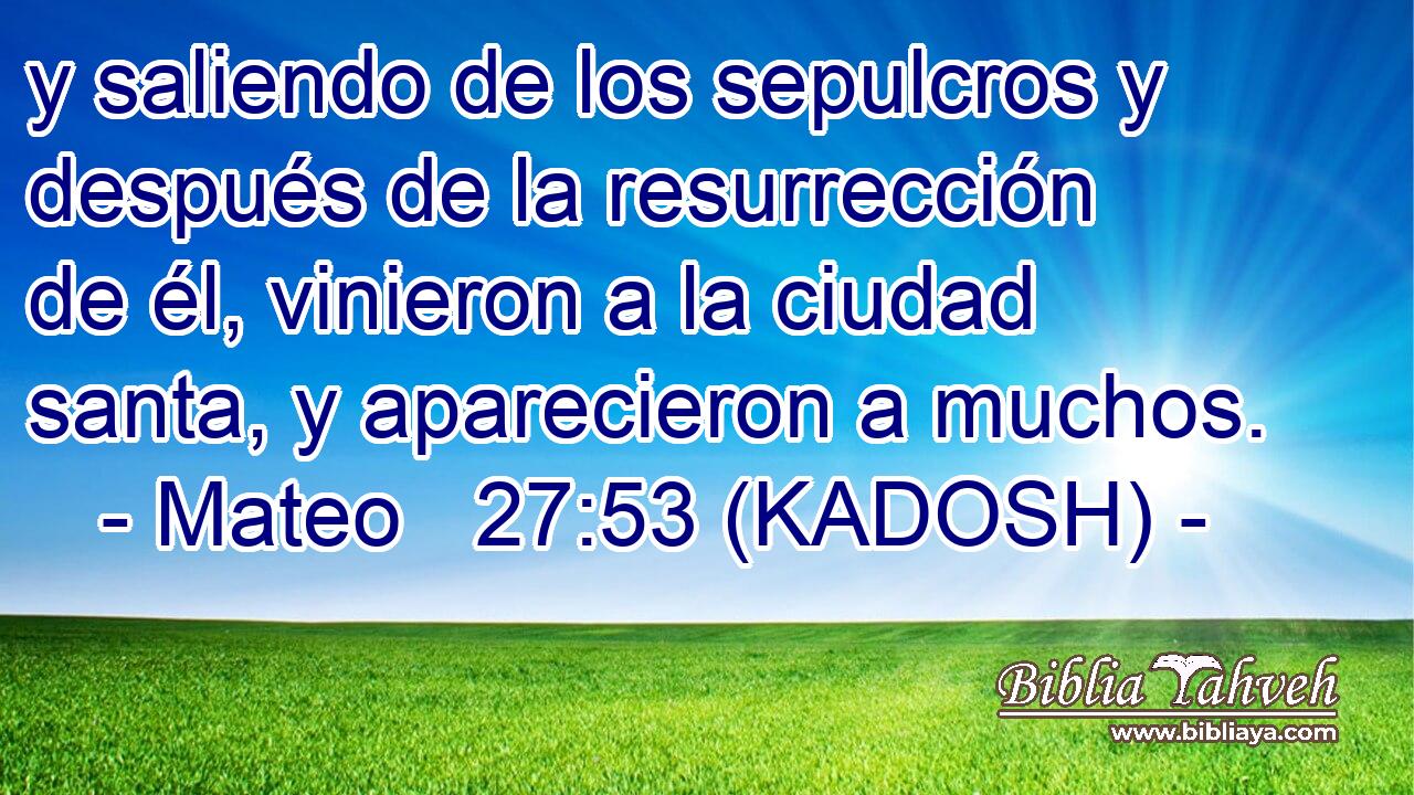  y saliendo de los sepulcros y después de la resurrección de él, vinieron a la ciudad santa, y aparecieron a muchos. 