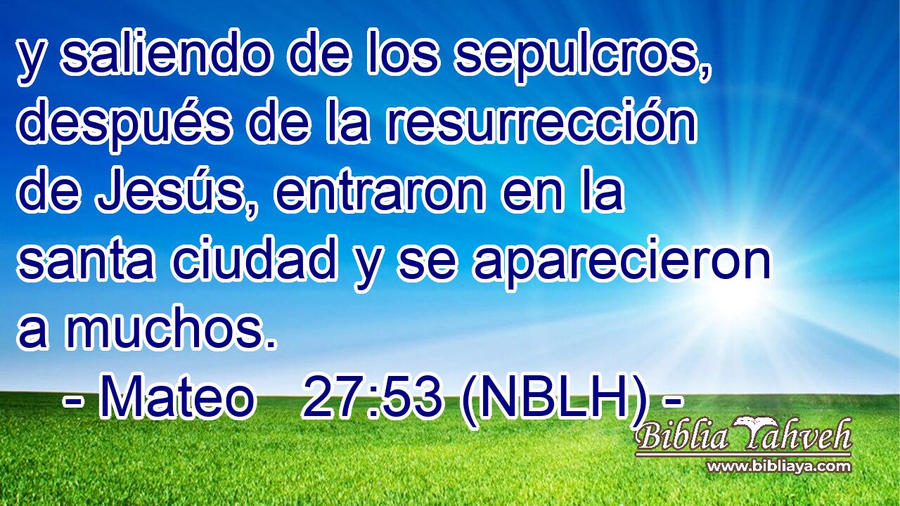  y saliendo de los sepulcros, después de la resurrección de Jesús, entraron en la santa ciudad y se aparecieron a muchos. 