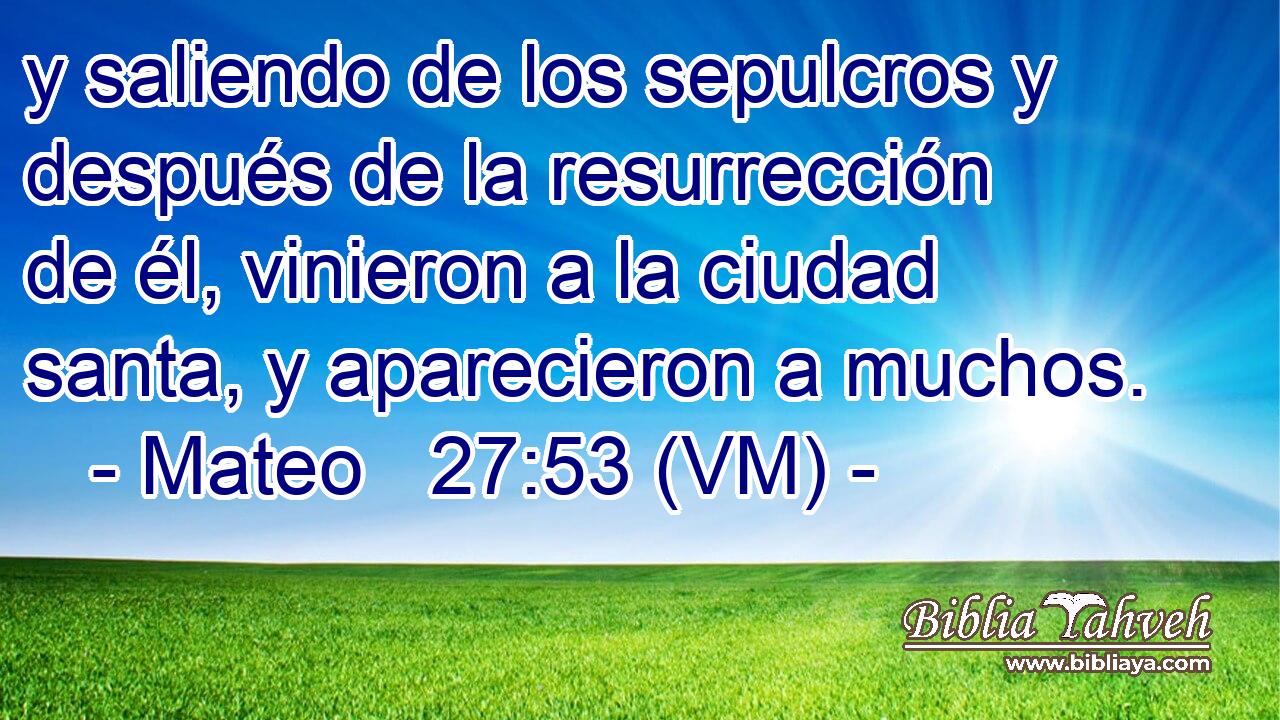  y saliendo de los sepulcros y después de la resurrección de él, vinieron a la ciudad santa, y aparecieron a muchos. 