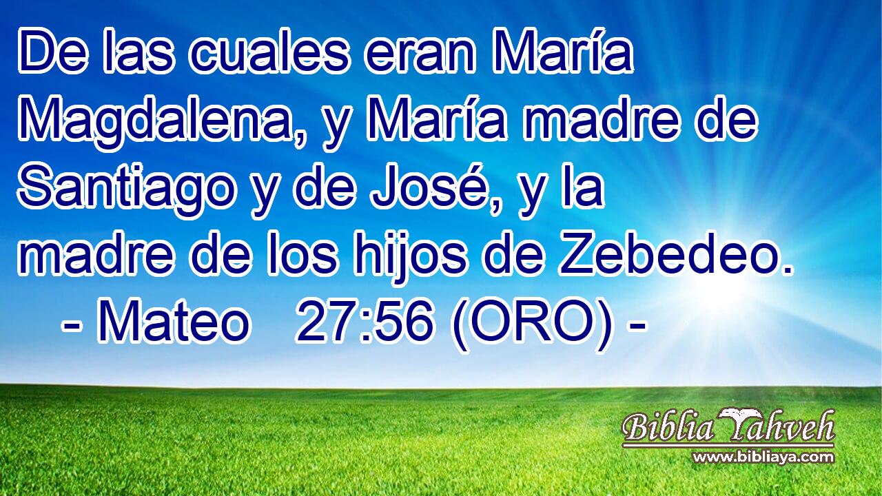  De las cuales eran María Magdalena, y María madre de Santiago y de José, y la madre de los hijos de Zebedeo. 