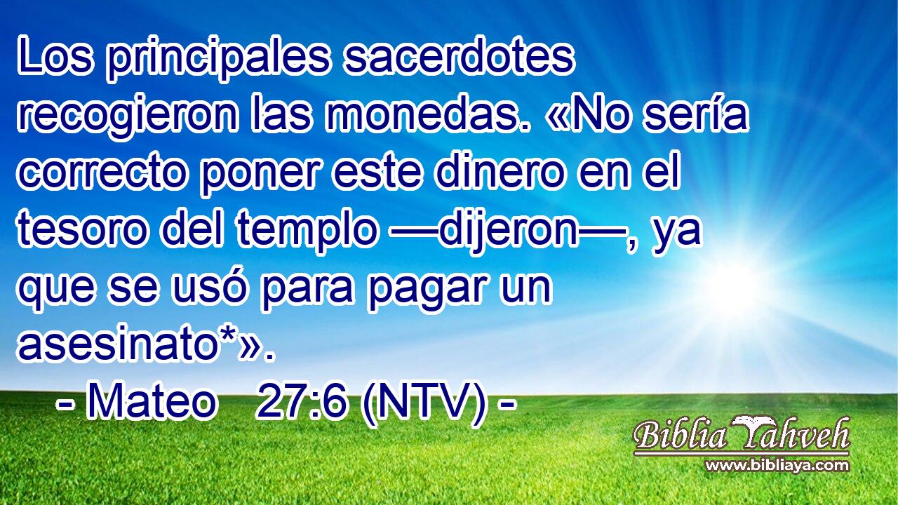 Los principales sacerdotes recogieron las monedas. «No sería correcto poner este dinero en el tesoro del templo —dijeron—, ya que se usó para pagar un asesinato*».