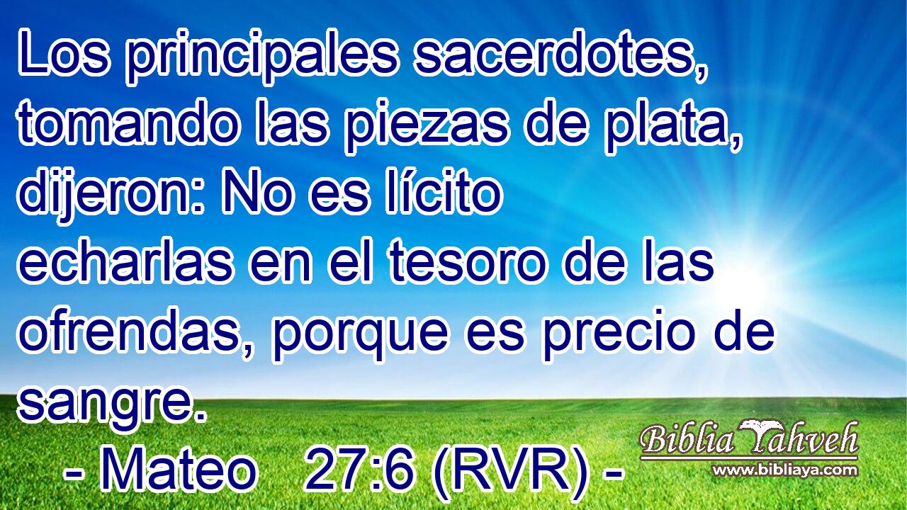 Los principales sacerdotes, tomando las piezas de plata, dijeron: No es lícito echarlas en el tesoro de las ofrendas, porque es precio de sangre.