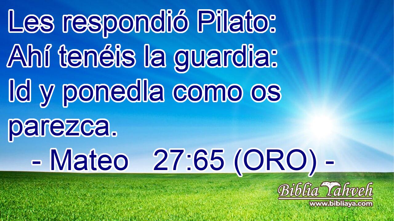  Les respondió Pilato: Ahí tenéis la guardia: Id y ponedla como os parezca. 