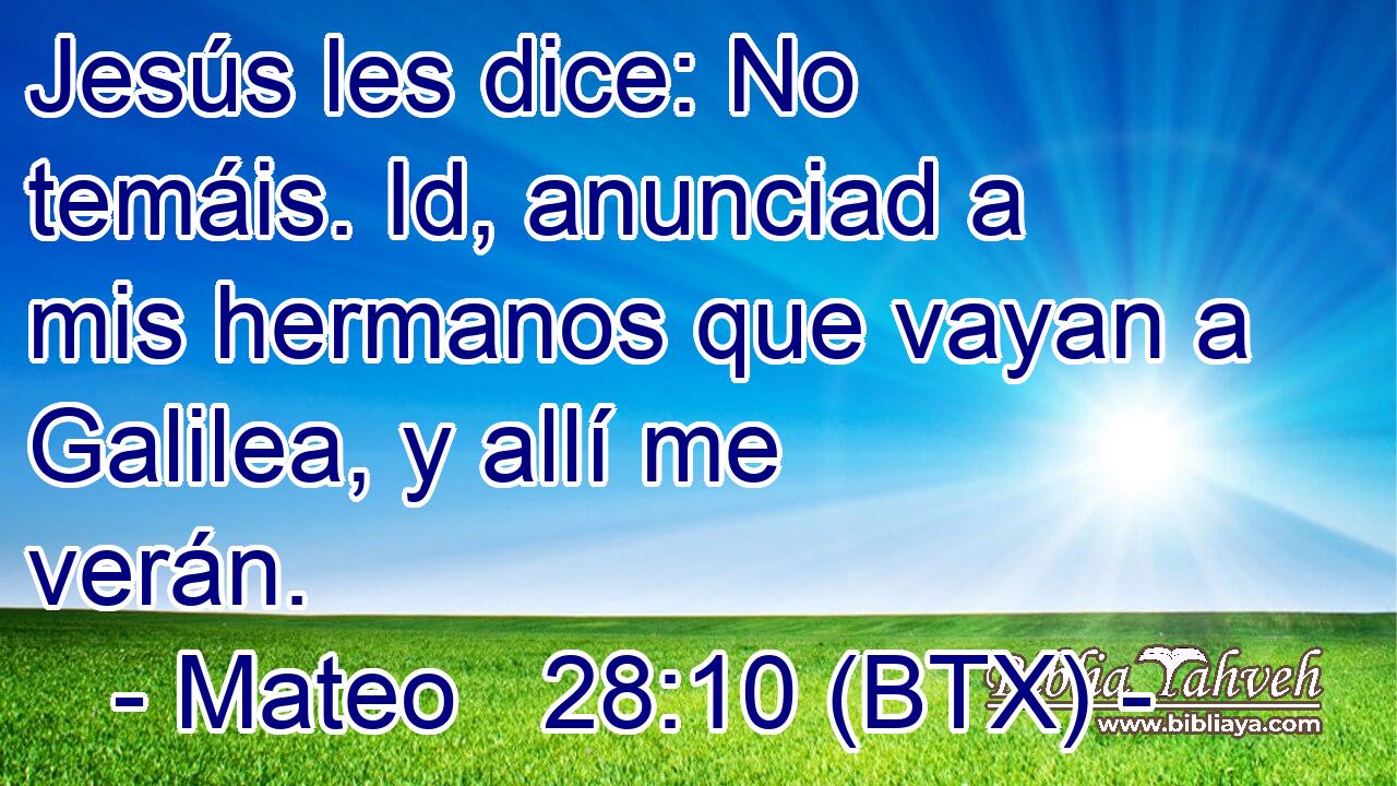 Jesús les dice: No temáis. Id, anunciad a mis hermanos que vayan a Galilea, y allí me verán.