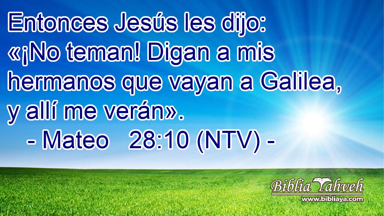 Entonces Jesús les dijo: «¡No teman! Digan a mis hermanos que vayan a Galilea, y allí me verán».