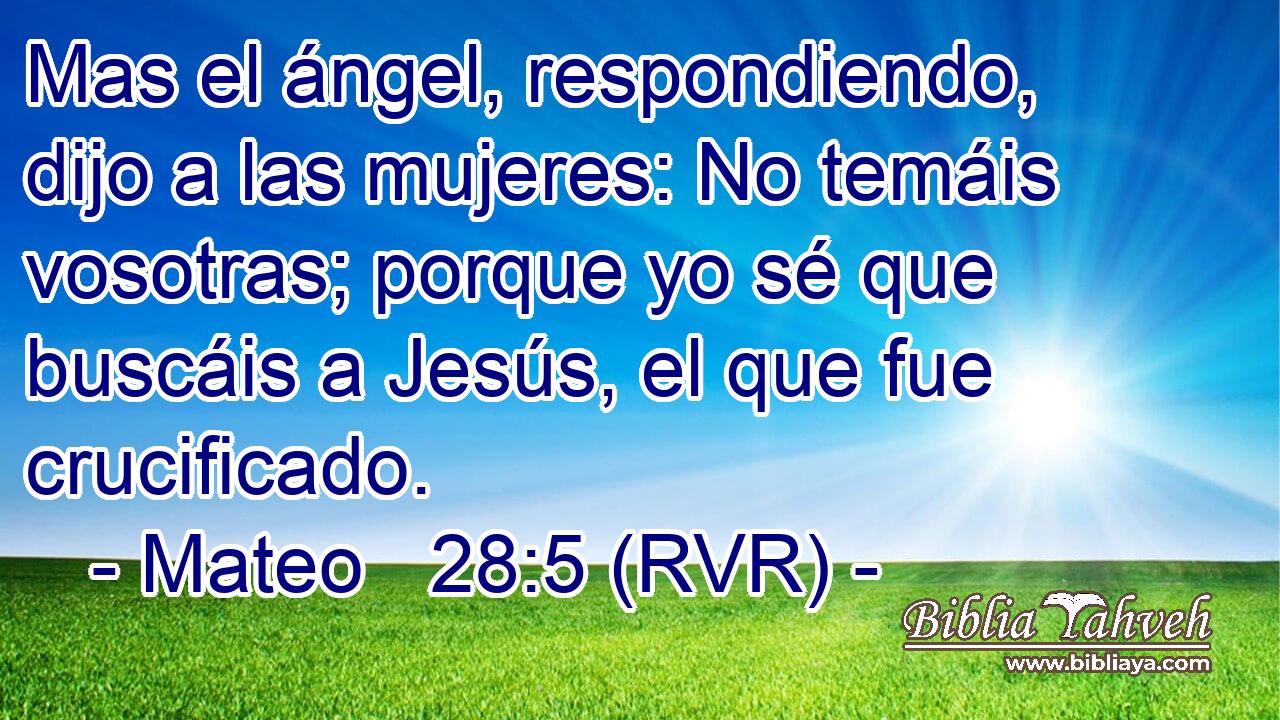 Mas el ángel, respondiendo, dijo a las mujeres: No temáis vosotras; porque yo sé que buscáis a Jesús, el que fue crucificado.