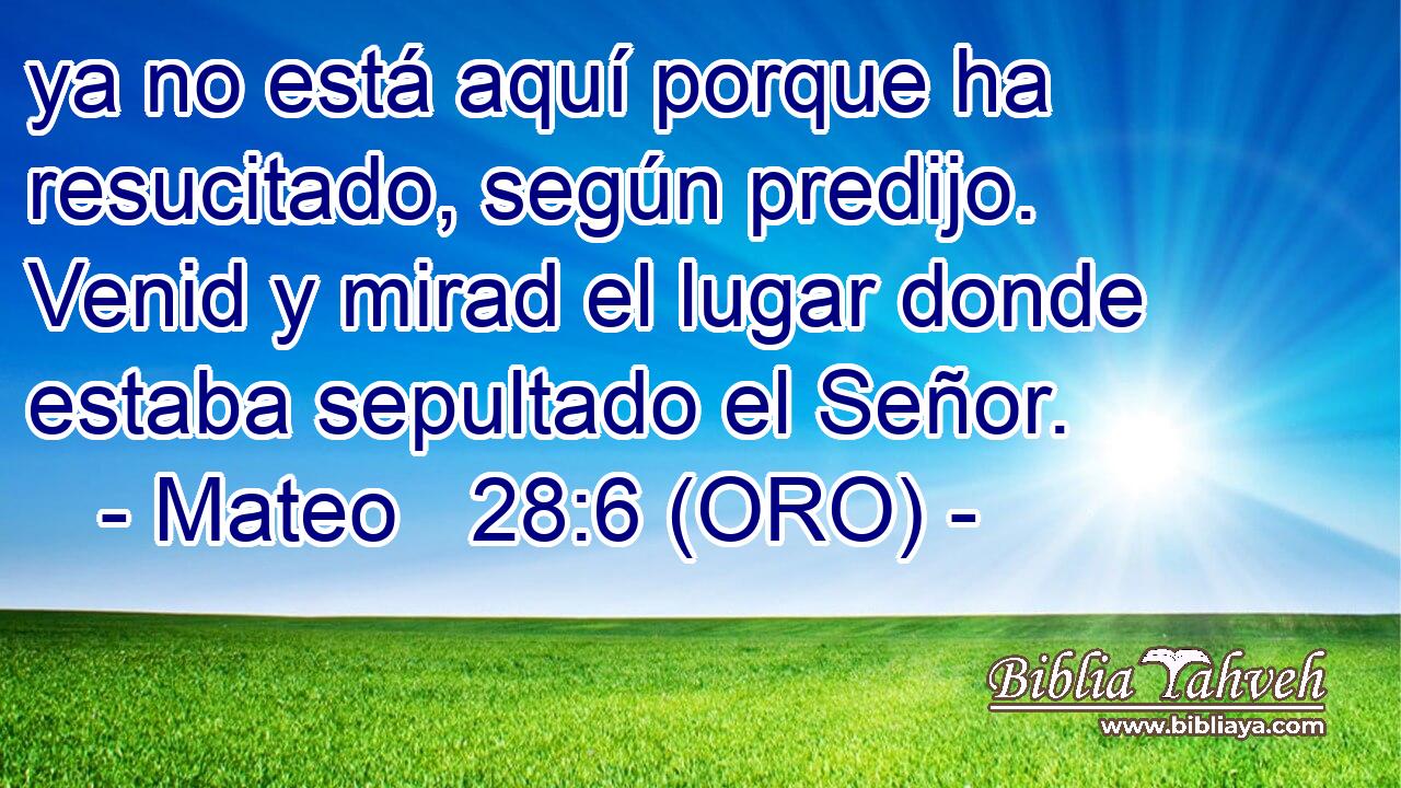  ya no está aquí porque ha resucitado, según predijo. Venid y mirad el lugar donde estaba sepultado el Señor. 