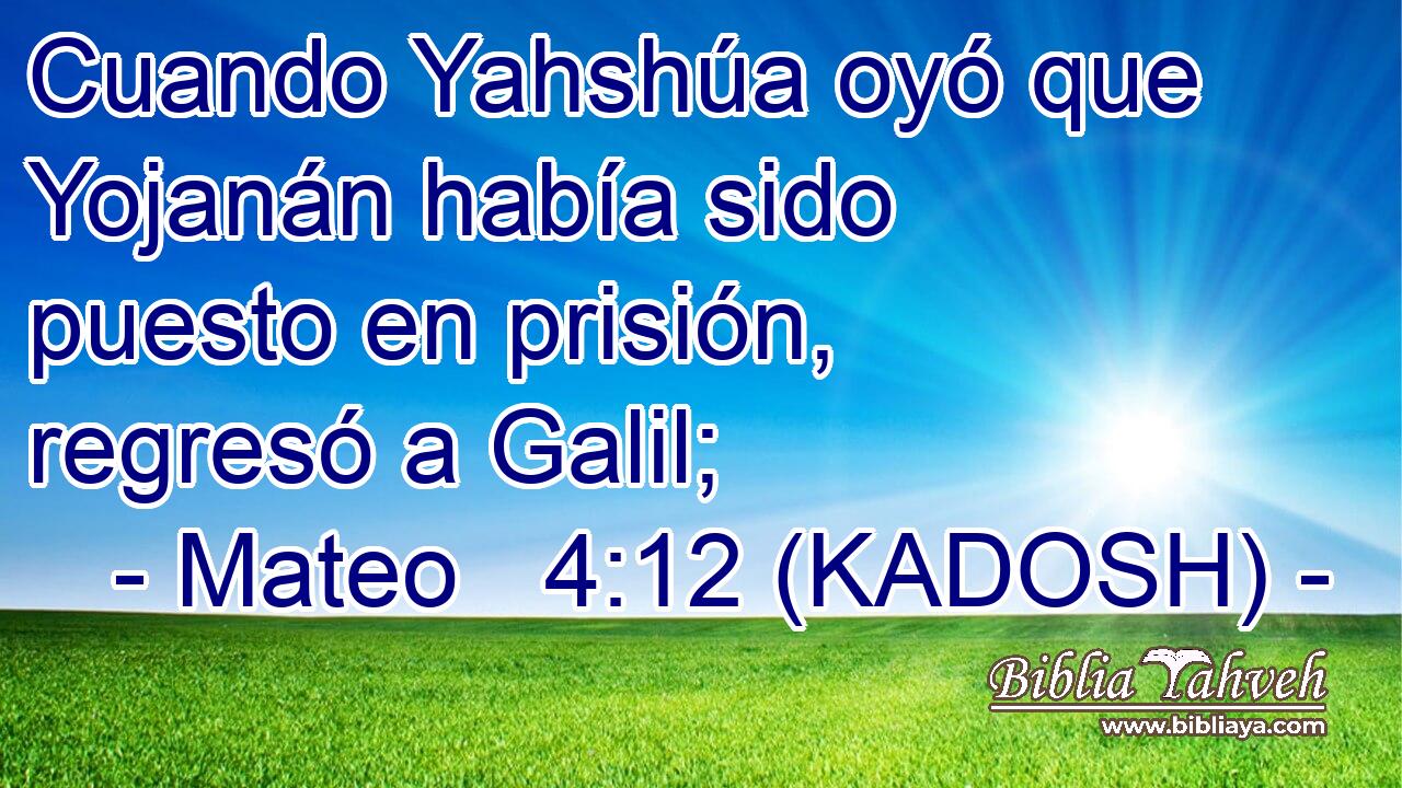  Cuando Yahshúa oyó que Yojanán había sido puesto en prisión, regresó a Galil; 
