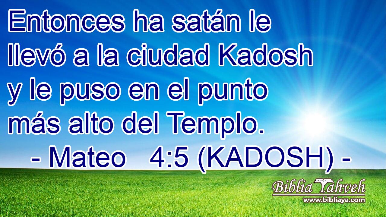  Entonces ha satán le llevó a la ciudad Kadosh y le puso en el punto más alto del Templo. 
