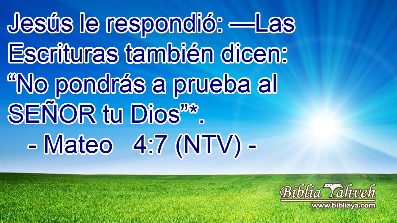 Jesús le respondió: —Las Escrituras también dicen: “No pondrás a prueba al SEÑOR tu Dios”*.