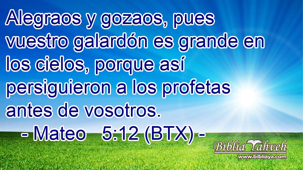 Alegraos y gozaos, pues vuestro galardón es grande en los cielos, porque así persiguieron a los profetas antes de vosotros.